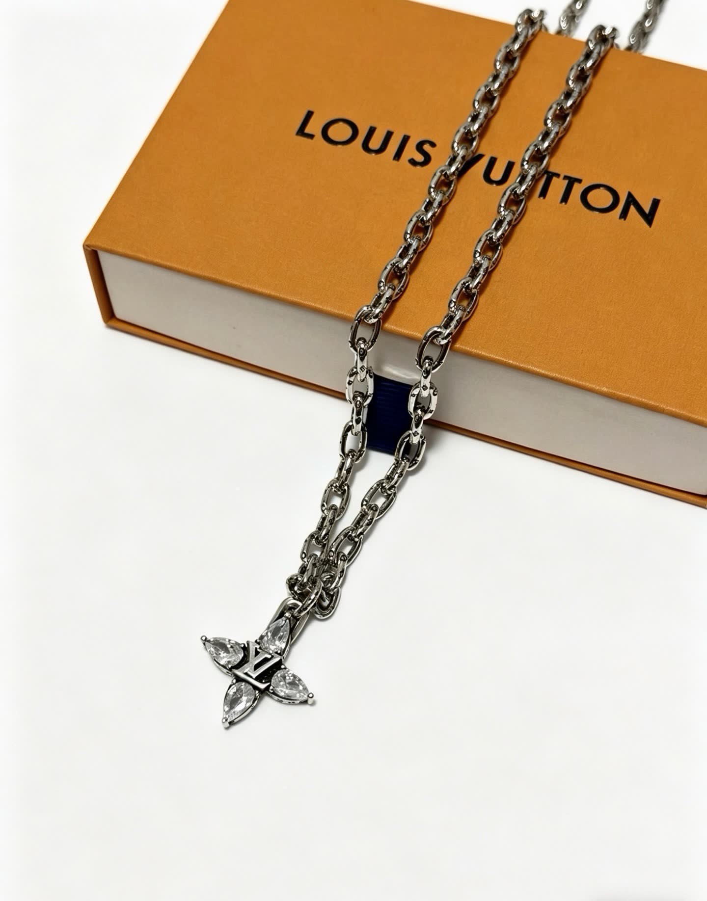 Louis Vuitton Silver Cross Pendant Necklace